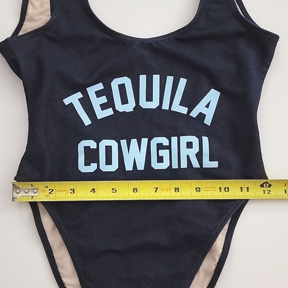 One Piece Women's Swimsuit Dark Denim Tequila Cowgirl Blue Print Size S/M - Picture 12 of 14
